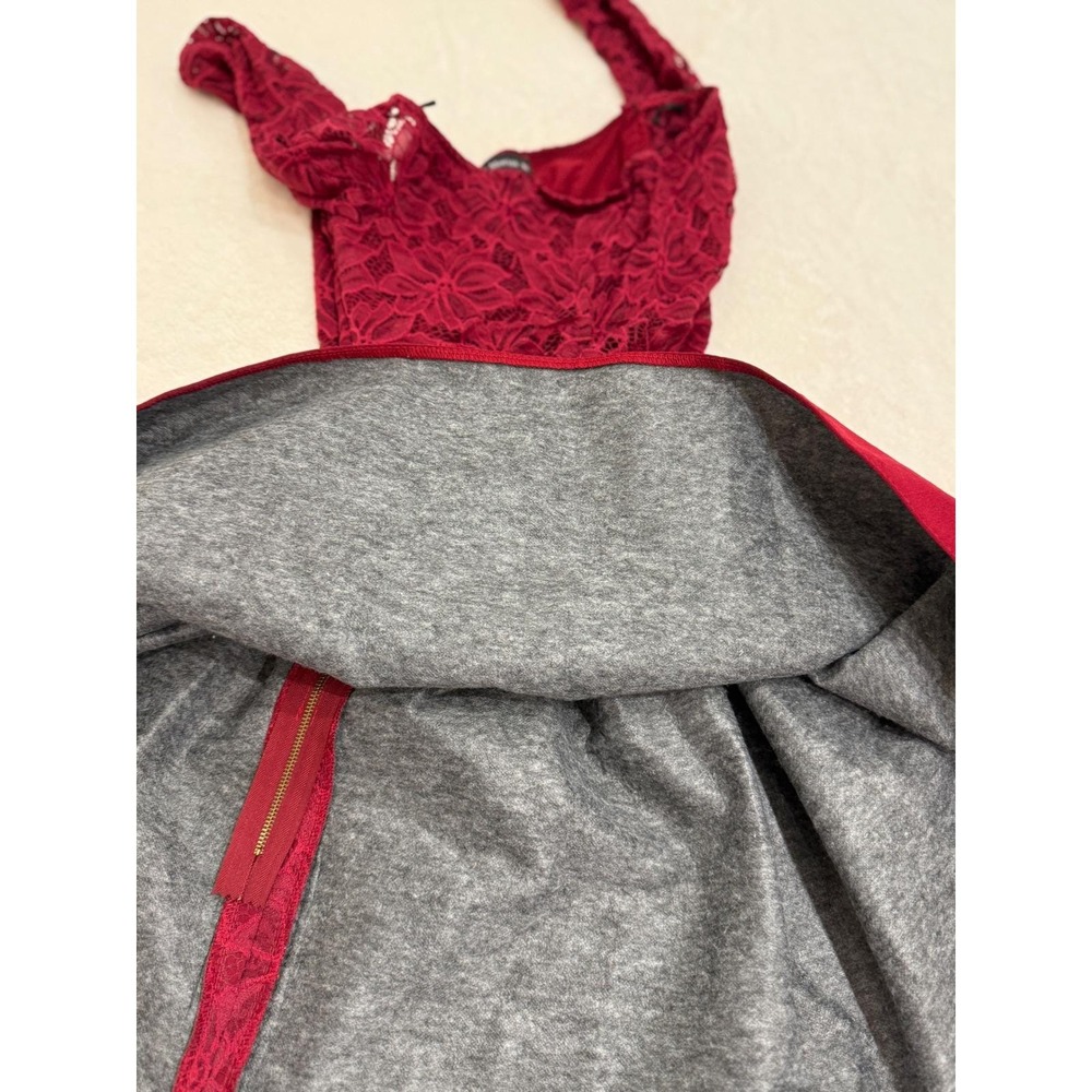 Burgundy Floral Lace Fit and Flare Mini Dress XS 3/4 Sleeve Red.Made in Poland - Picture 9 of 14